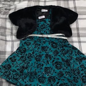 Girls green & silver party dress